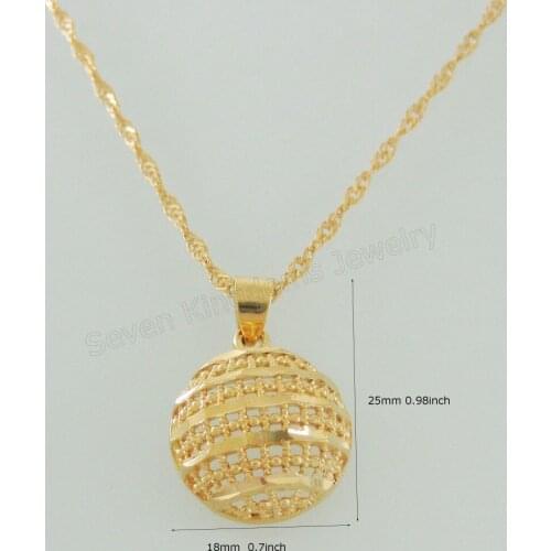 Foromance/- YELLOW GOLD OVERLAY 18" WATER WAVE NECKLACE& ROUND HALF BALL SHAPE DIAMETER 18mm 0.7" PENDANT