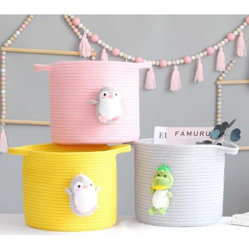 INS Cotton Rope Storage Baskets Cartoon Animals Pendant Dirty Clothes Laundry Basket Woven Kids Toys Sundries Organizer Hamper