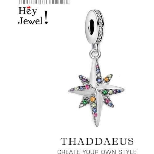 Charm pendant Colourful Star 2020 Europe Good Meaningful Jewelry Compass Rose Happiness Gift In 925 Sterling Silver Fit Bracelet