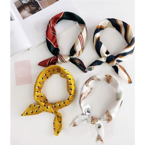50*50cm Square Silk Feel Satin Scarf Elegant Women Head Skinny Retro Hair Tie Band Small Fashion Square Kerchief Neck Scarf