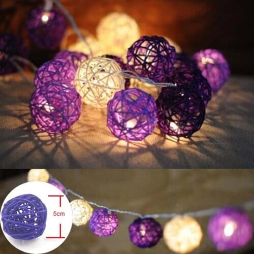 YIMIA 10m LED String Fairy Lights Garlands 5cm Purple White Rattan Balls Outdoor Christmas Lights For Wedding Party Decorations