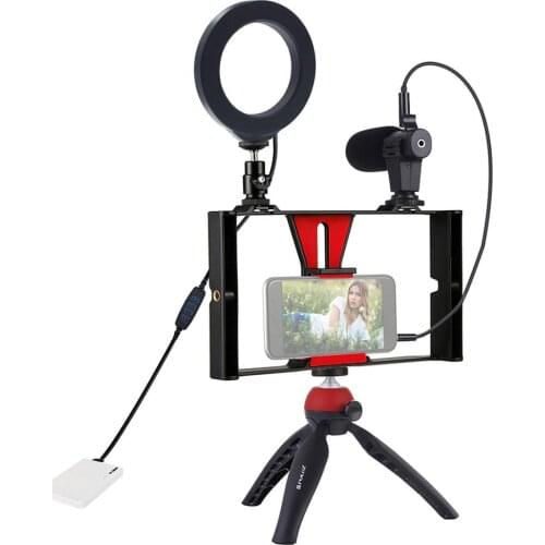 With LED Ring Flash Fill Light Microphone Mini Tripod Camera Cage Kit Tripod Connecting Bracket Video DSLR USB Power Supply