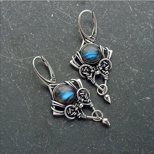 Vintage Round Beaded Triangle Drop Earrings for Women Retro Ethnic Jewelry Cone Bullet Hollow Geometric Statement Dangle Earring