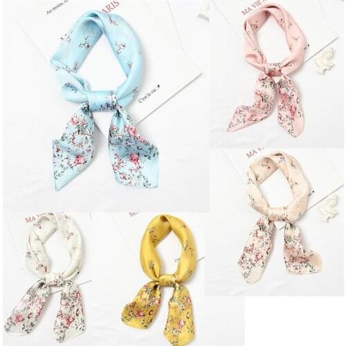 Yishine Wholesale 20pcs 5 Colors Multifunction Sweet Florals Women Satin Wraps Scarves Shawl Polyester Silk Scarf Handkerchief