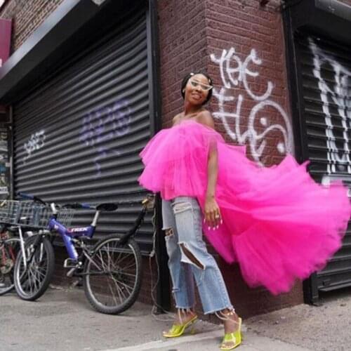 High Street 2019 High Long Tutu Skirts Women Chic Tiered Tulle Long Lady Party Skirt Elastic Waistline Custom Ruffle Maxi Skirt