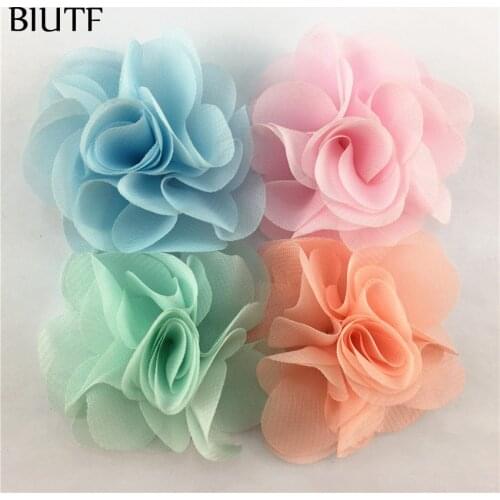 10pcs/lot 6.5cm Chiffon Flowers Rosettes with Hair Clip Boutique Hair Flowers Girls Headband Accessories MH88