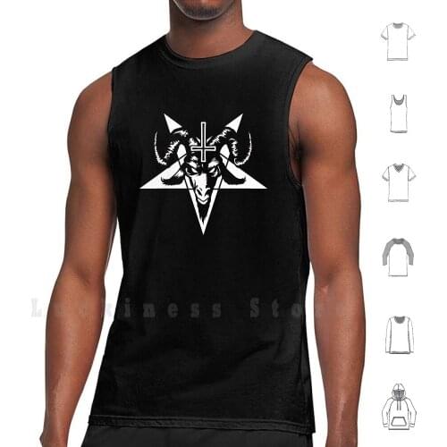 Satanic Goat Head With Pentagram ( White ) Tank Tops Vest 100% Cotton Satan Pentagram Satanic Devil