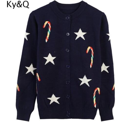 2021 NEW arrival brands design Women Pentagram Embroidery Long Sleeve Loose Round Neck Knit Cardigan Coat Top
