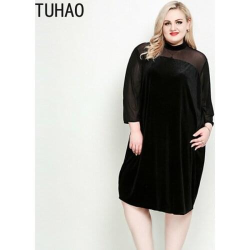 TUHAO Spring Women Large Sizes 7xl 6xl 5xl Vintage Velvet Dresses Plus Size Dress Elegant Loose black party Dress Oversized RL