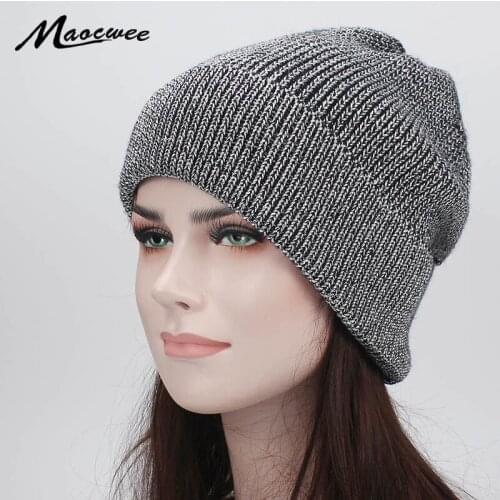 Winter Hats for Women Knitted Beanie Hat Cap for Girls Wool Hat Female Skullies Couples Stocking Golden silver silk Hats 2018