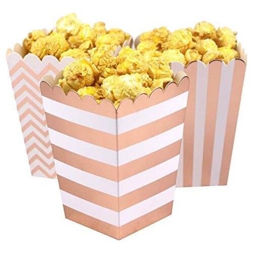 12pcs/Lot Rose Gold and Silver Striped Polka Dot Wave Popcorn Box Wedding Kids Birthday Baby Shower Party Gift Supplies