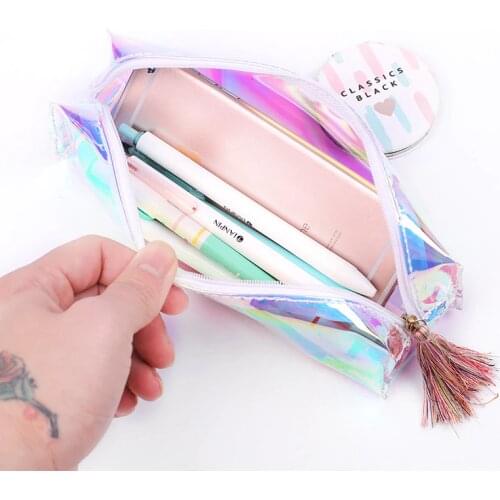 12pcs Kawaii Transparent Glitter Pencil Case Stationery Creative Fashion Pvc Pencil Bag School Pencil Box Supplies Student Gift