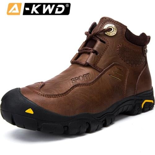 2019 Genuine Leather Winter Men Boots Warm Business Boots High Top Work Shoes Waterproof Boots Men Plus Size Bottes Hiver Homme