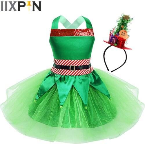 2020 Baby Girls Christmas Elves Dress Kids Birthday Party Dress For Girls Xmas Clothes Green New Years Costumes for Children