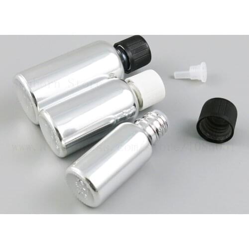 5/10/20/30/50/100 ml Silver Glass Refillable Travel Bottle liquid Essential Oil Bottles containers Vials with black white cap