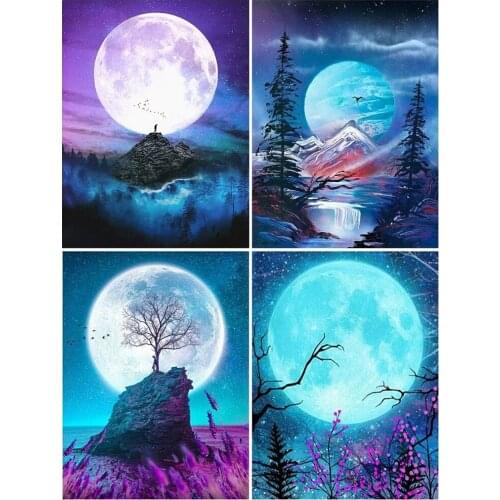 DIY Diamond Painting Moon Night 5D Full Square/Round Drill Diamond Embroidery Landscape Mosaic Decor For Home Wall Art Gift