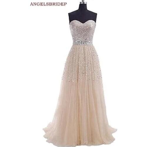ANGELSBRIDEP Chapmpange Long Evening Party Gowns Sparkly Sequined Crystal Vestidos de festa Formal Celebrity Prom Dress Hot Sale