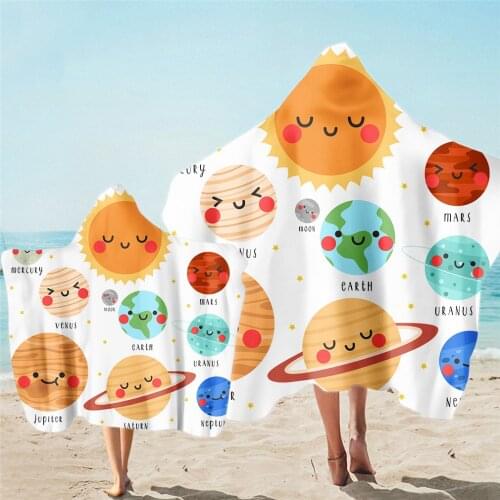 Free shipping Gift Planet Sun Moon Stars Mars Venus Rainbow Rain Snow Cloud Adult Kids Hooded Beach Towel Cape Surfing Pool Swim