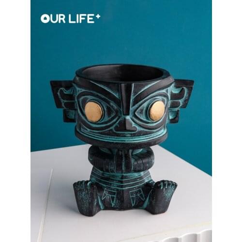Bronze Man Cultural Creative Sanxingdui Garage Kits Ornaments Mask Souvenir Key Storage Hallway Bookcase Desk Decorations