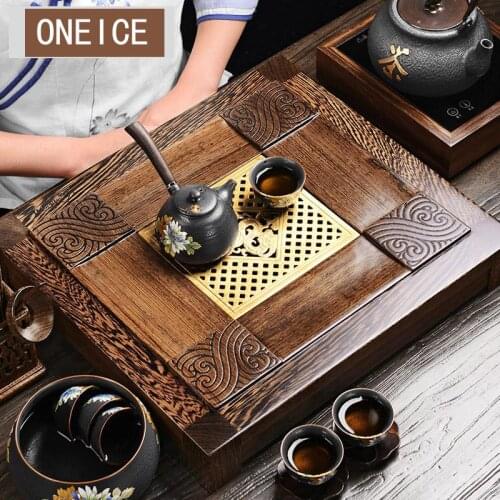 Tea Tray Solid Wood Tea Sea Chicken Wing Ebony Drawer Table Tea Ware Stone tea tray with stand Kongfu