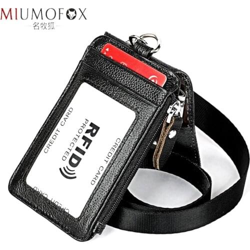 Genuine Leather Business ID/Badge Holder Case Lanyard Purse with Neck Strap Band Name Tag Id Card Lanyard Chest Card Work Pass