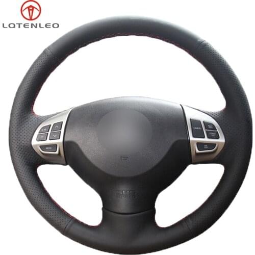 Black Genuine Leather Sew Car Steering Wheel Cover For Mitsubishi Lancer EX 10 Lancer X Outlander ASX Colt Pajero Sport
