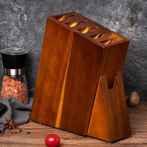 YARENH Home Chef Kitchen Knife Block Multi-Holes Design Storage Knife Holder High Quality Natural Acacia Wood Organizer Block