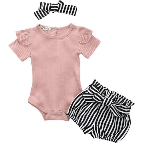 Baby Girl Clothes Newborn Kids Suit Short sleeve Tops T-shirt Short Pants Headband Infant Clothing Toddler Set child Outfits