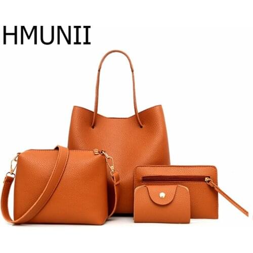 HMUNII Woman Four-Piece Bag New Fashion Shoulder Messenger Crossbody Bag Wallet Handbag Elegant Anti-theft Composite Travel bag