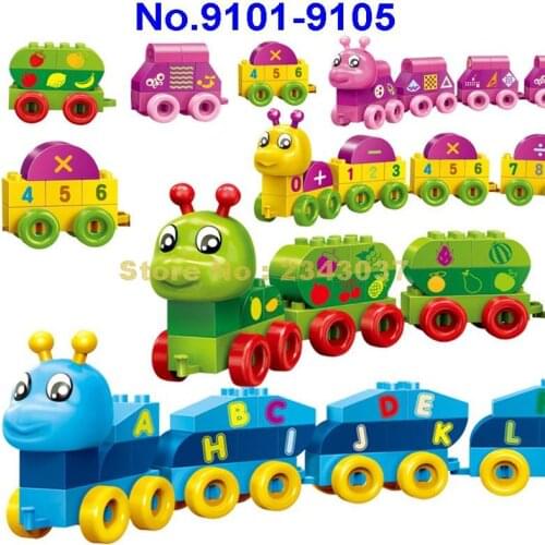 9101-9105 Alphabet Mathematical Fruit Shape Caterpillar Train Big Particle Building Block Toy