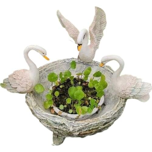 Resin Swan Ornament Creative Micro Landscape Rockery Furnishings for Outdoor Garden Courtyard Decoration 18X6X20cm LBS