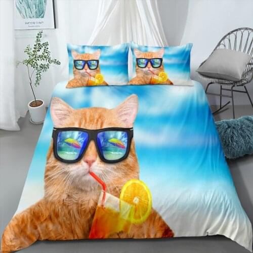 Cute Orange Cat Cow Cat Bedding Set Microfiber Pet Bedding Linen Set Twin Bed Set Queen King Twin Home Bedding Set