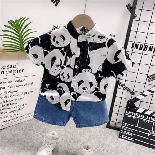 Boys Clothing Sets Summer Gentleman Suits Short Sleeve PANDA Shirt + Shorts 2pcs Kids Clothes Children Clothing Set 2-7Y