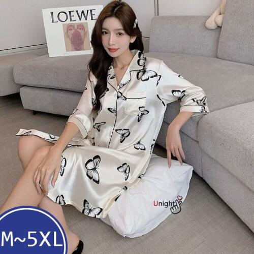 Summer Satin Nightgown Night Dress Oversize 3XL 5XL Women Pyjamas Nightgrown Silk Full Sleeve Lingerie Nightwear Nighties Pijama