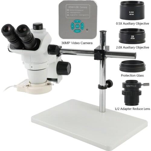 3.35X-90X Zoom Simul-Focal Trinocular Stereo Microscope 36MP 4K HDMI USB Video Camera For Industrial PCB Repair Solder Viewing
