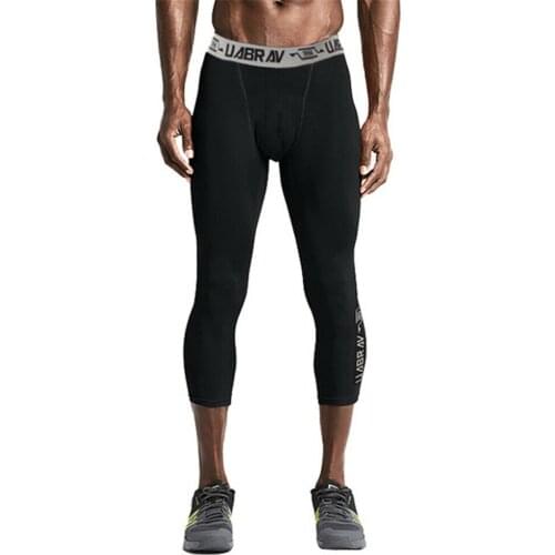 Mens Leggings Basketball Cropped Pants Quick Dry Sport Compression Long Trousers