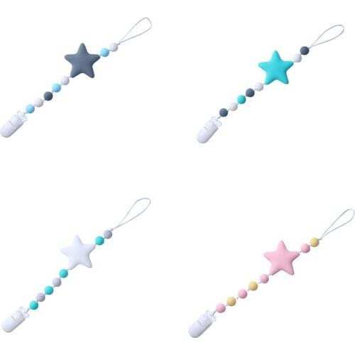 New Baby Pacifier Clip Chain Baby Molar Toy Duckbill Clip Five-Pointed Star Silicone Beads Teether Anti-Lost Chain