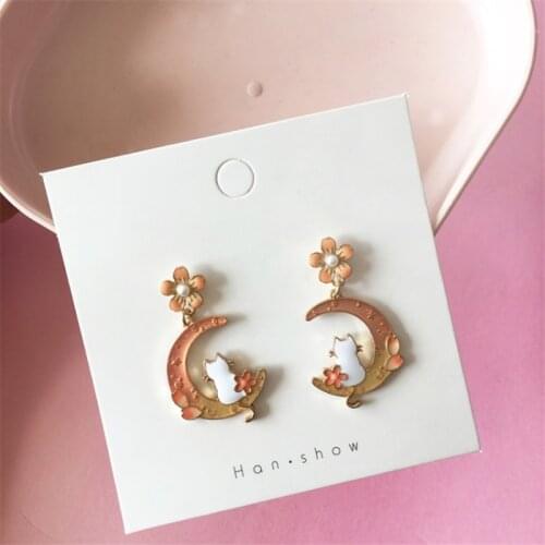 NEW Fashion Creative Temperament Of han Edition Moon Alloy Flower Cat Earrings Jewelry Accessories