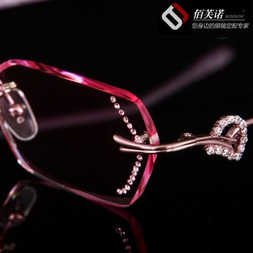 Rimless glasses, diamond trimming glasses fashion woman beautiful temperament prescription glasses myopia hyperopia 76