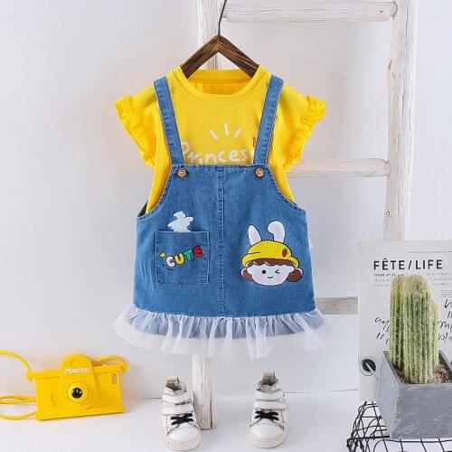 Baby Girl Clothes 2021 Summer Baby Girl Suit Kids Lace Shirt + Cartoon Little Girl Bib Suit 2 Pieces/Set