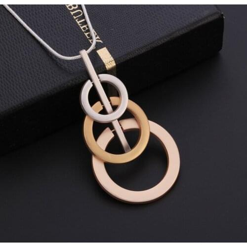 3 Circles Pendant Necklace Long Sweater Chain Maxi Necklaces Jewelry For Women Gifts Pendants Statement Joyeria Kolye Mix Colour