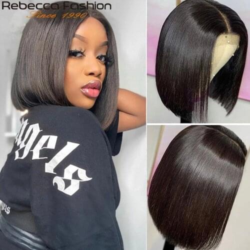 Blunt Cut Bob Wig Brazilian Lace Front Human Hair Wigs Straight Bob Wig For Women Remy 4X4 Lace Closure Bob Wigs With Baby Hair