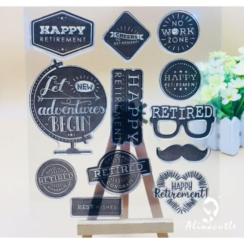CLEAR STAMPS Die Cut Retirement Tag DIY Scrapbooking Card album paper craft rubber roller transparent silicon stamp AlinaCraft