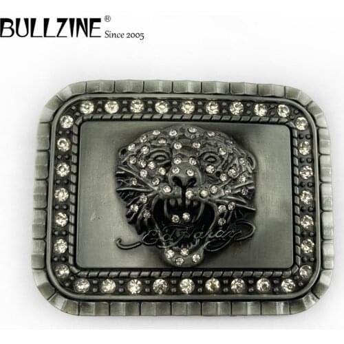 The Bullzine Tiger with diamond belt buckle with pewter finish FP-03454 suitable for 4cm width belt
