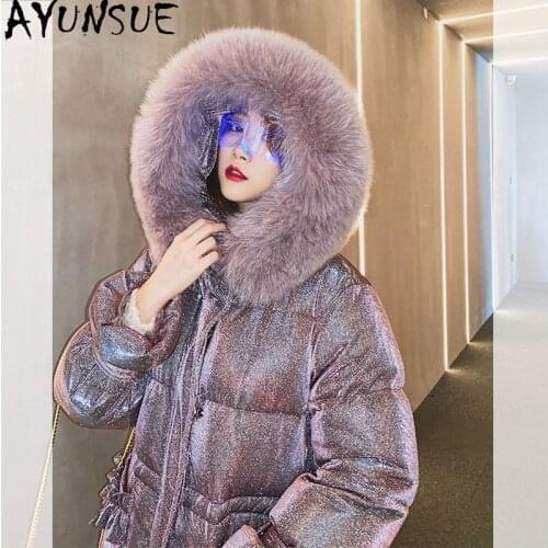 AYUNSUE Fashion Winter Down Jacket Women 2020 Korean Long Warm Woman Parkas Real Fox Fur Collar Star Shining Coat Female Clothes