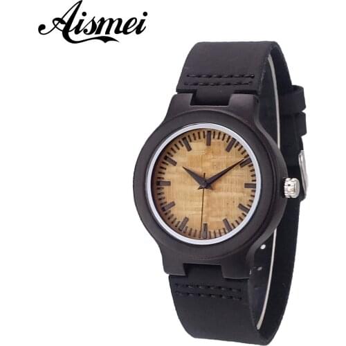 Luxury Brand Women black Wooden Watch Fashion Casual Genuine Leather strap Quartz Watches Wood Wristwatch relogio feminino