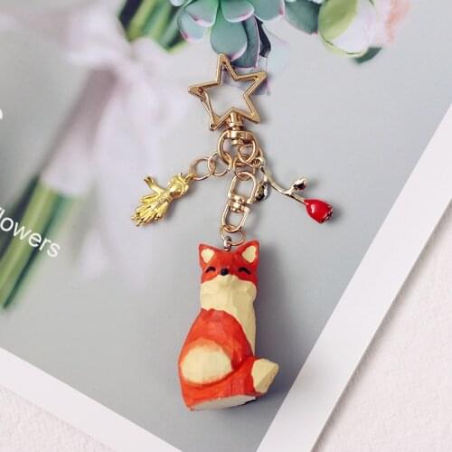 Hand Carved Diy Little Prince Fox Keychain Cute Rose Airpods Pendant For Car Bag Keyring Personality Key Chains Charms Jewelry