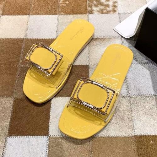 Sexy Slippers Female Summer 2021 New Style Outer Wear One-word Drag Square Buckle Surface Ladies Soft Bottom Non-slip Sandals
