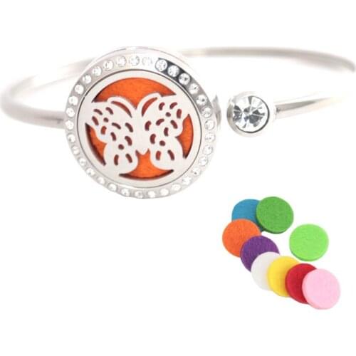 Silver Butterfly Locket Bracelet Bangle Aromatherapy 25mm Magnet Crystal Stainless steel essential oil diffuser locket bracelet