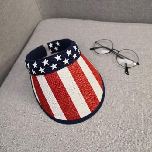 Fashion Unisex Clip-On Empty Top Sun Visor Hat Summer USA American Flags Cap Wide Brim Sun Protection Hats